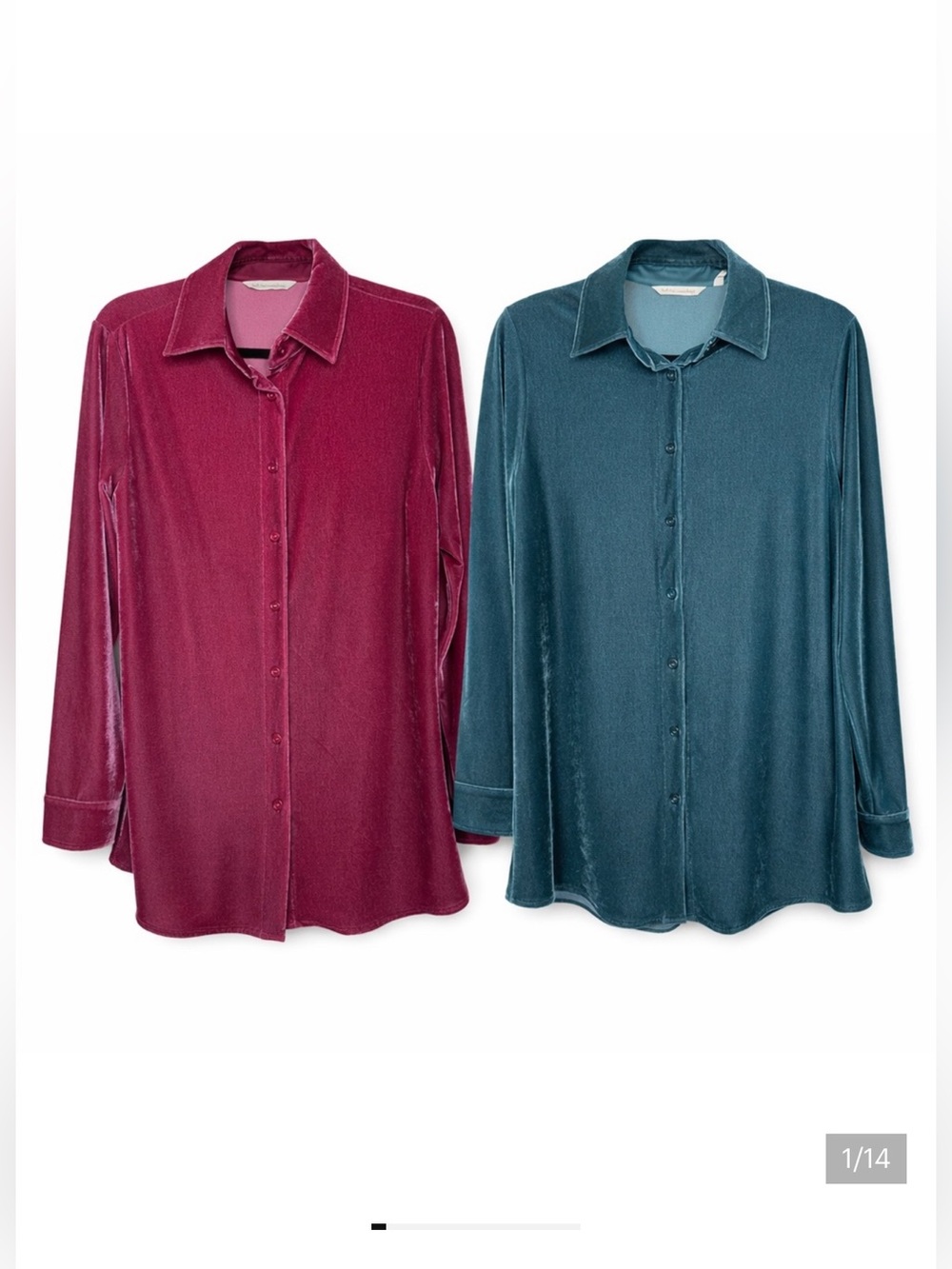 Soft Surroundings Velvet Boyfriend Tunic Top Fuchsia Teal Size XS Lot of 2 #2969